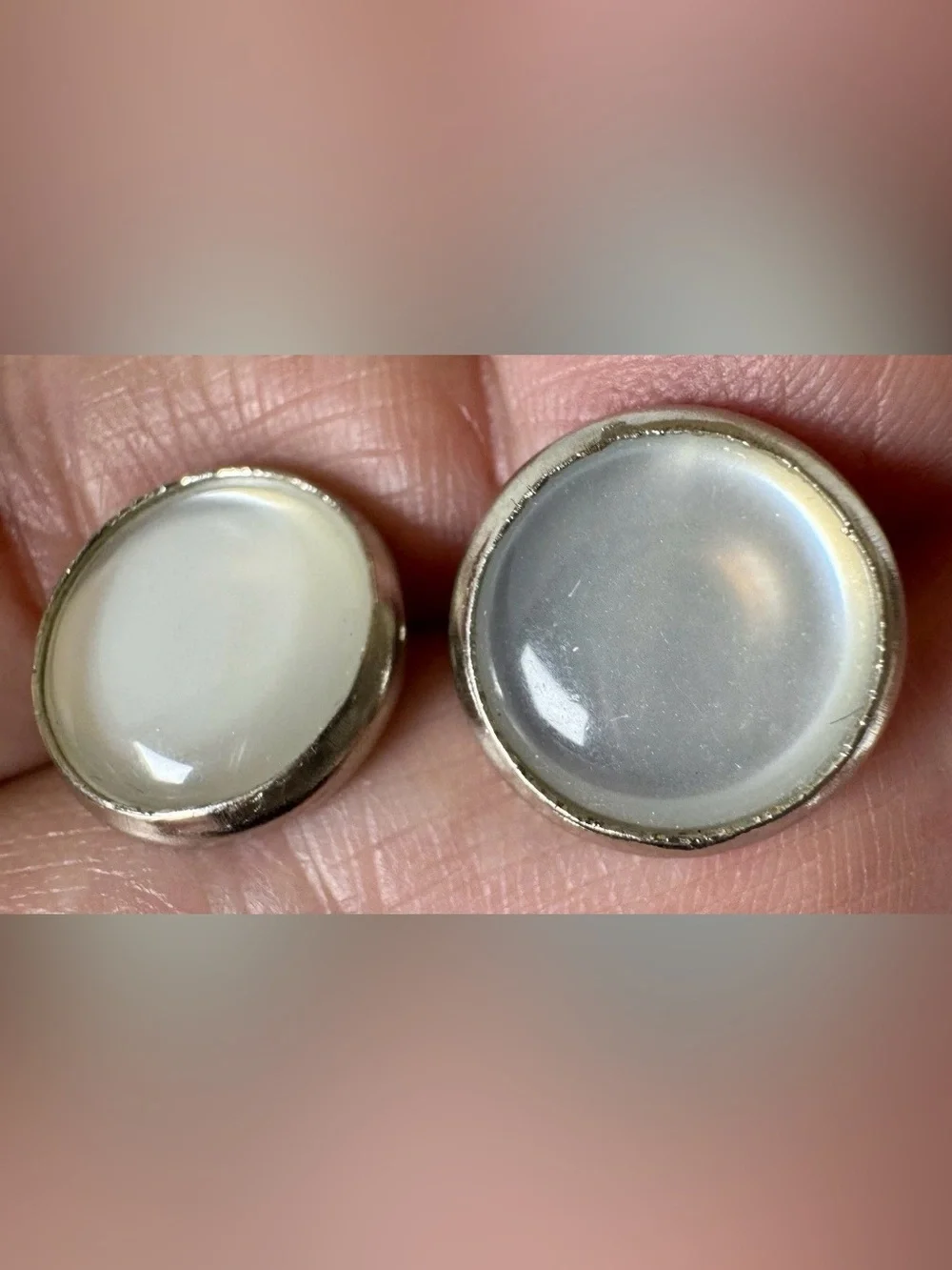 Silver Tone Round White Cabochon Bullet Back Men's Cufflinks Pair #1707